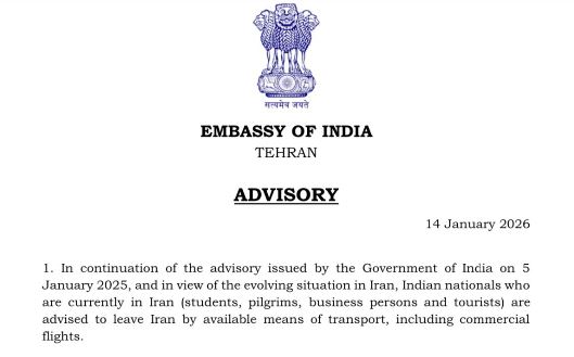 India urges its citizens to leave Iran amid 'evolving situation'